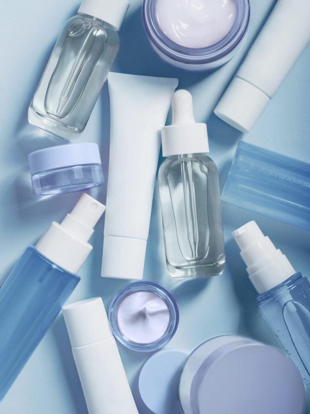 Cosmetic bottles and beauty product texture